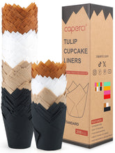Caperci Standard Tulip Cupcake Liners for Baking 200 Counts - Greaseproof Muffin Baking Cups for Wedding Birthday Party Baby Shower Festivals Christmas (Natural/White/Brown/Black)